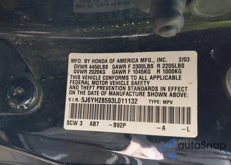 2003 Honda Element Ex from USA, damaged, VIN 5J6YH28593L011132